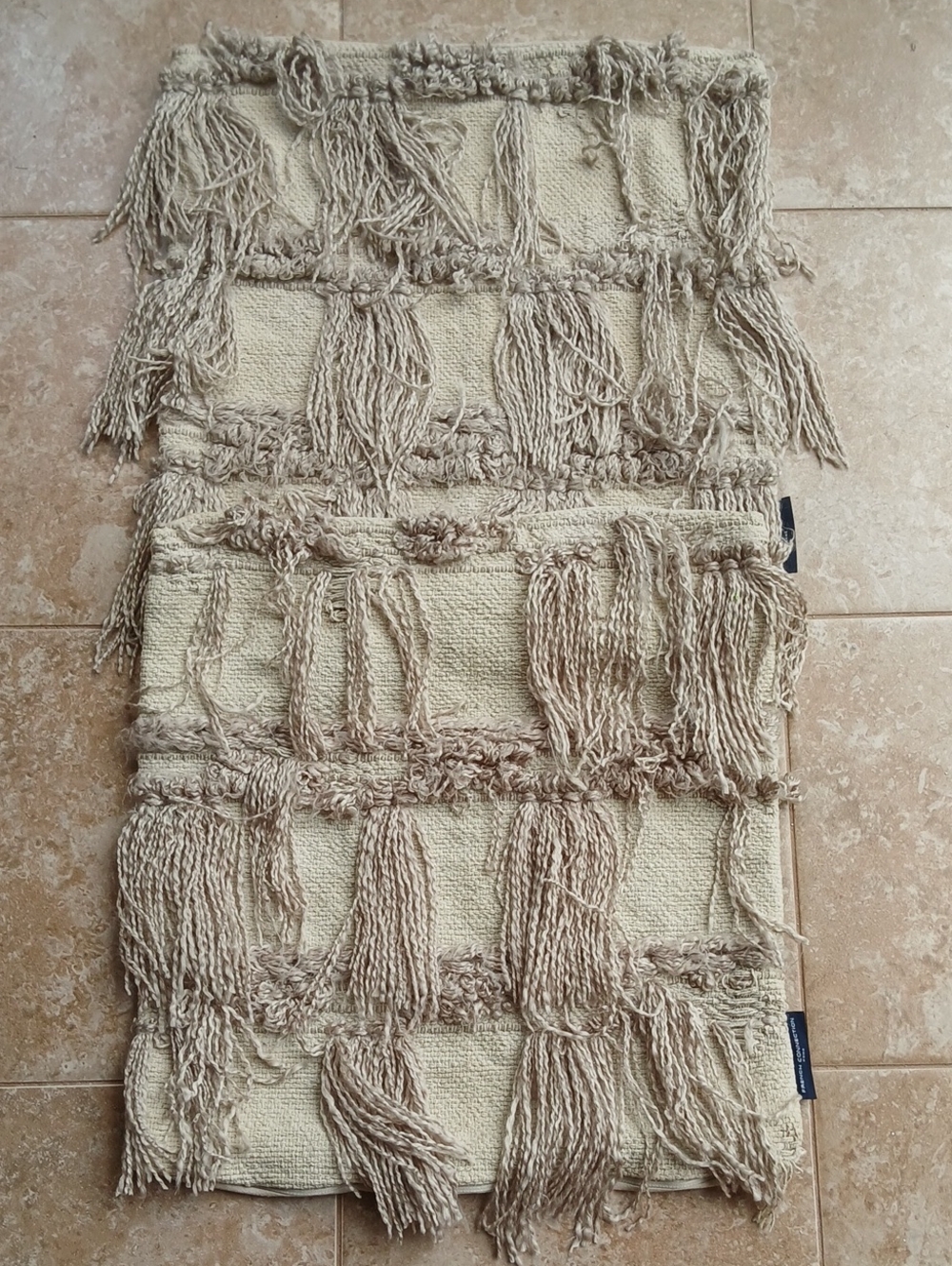 French Connection Beige Woven Textured Tassel Accent Pillow Covers